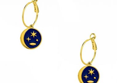 Σκουλαρίκια Κρίκοι Από Ορείχαλκο Επιχρυσωμένο 24Κ Με Φεγγάρι Και Αστέρια AA45170 - AMOR AMOR - 