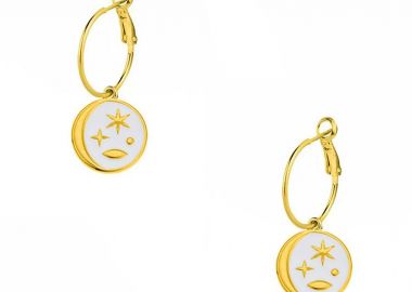 Σκουλαρίκια Κρίκοι Από Ορείχαλκο Επιχρυσωμένο 24Κ Με Φεγγάρι Και Αστέρια AA45171 - AMOR AMOR - 