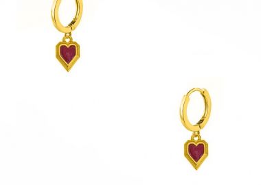 Σκουλαρίκια Κρίκοι Από Ορείχαλκο Επιχρυσωμένο 24Κ Με Καρδιά Κόκκινη AA48514 - AMOR AMOR - 