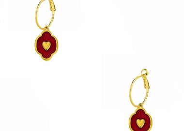 Σκουλαρίκια Κρίκοι Από Ορείχαλκο Επιχρυσωμένο 24Κ Με Καρδιά Κόκκινη AA48534 - AMOR AMOR - 