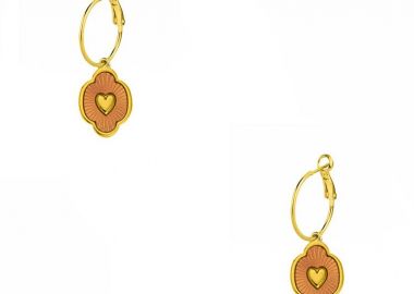 Σκουλαρίκια Κρίκοι Από Ορείχαλκο Επιχρυσωμένο 24Κ Με Καρδιά Ροζ AA48533 - AMOR AMOR - 