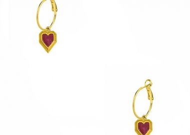 Σκουλαρίκια Κρίκοι Από Ορείχαλκο Επιχρυσωμένο 24Κ Με Καρδιές Κόκκινες AA48531 - AMOR AMOR - 