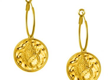 Σκουλαρίκια Κρίκοι Από Ορείχαλκο Επιχρυσωμένο 24Κ Με Κοχύλι AA47430 - AMOR AMOR - 