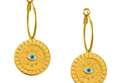 Σκουλαρίκια Κρίκοι Από Ορείχαλκο Επιχρυσωμένο 24Κ Με Μάτακι AA47422 - AMOR AMOR - 