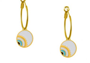 Σκουλαρίκια Κρίκοι Από Ορείχαλκο Επιχρυσωμένο 24Κ Με Μάτακι AA47423 - AMOR AMOR - 