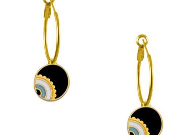 Σκουλαρίκια Κρίκοι Από Ορείχαλκο Επιχρυσωμένο 24Κ Με Μάτακι AA47425 - AMOR AMOR - 