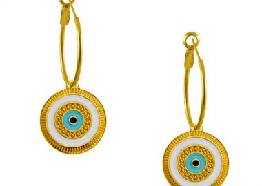 Σκουλαρίκια Κρίκοι Από Ορείχαλκο Επιχρυσωμένο 24Κ Με Μάτακι AA47426 - AMOR AMOR - 