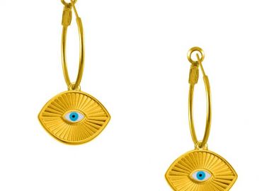 Σκουλαρίκια Κρίκοι Από Ορείχαλκο Επιχρυσωμένο 24Κ Με Μάτακι AA47427 - AMOR AMOR - 