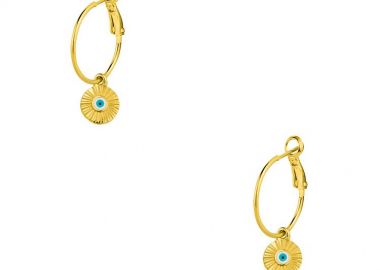 Σκουλαρίκια Κρίκοι Από Ορείχαλκο Επιχρυσωμένο 24Κ Με Ματάκι AA47605 - AMOR AMOR - 