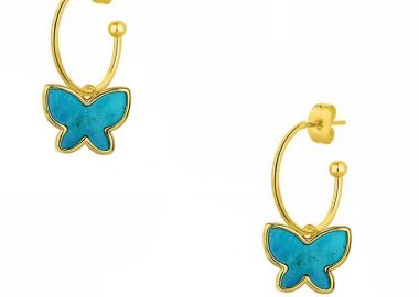 Σκουλαρίκια Κρίκοι Από Ορείχαλκο Επιχρυσωμένο 24Κ Με Πεταλούδα AA48309 - AMOR AMOR - 