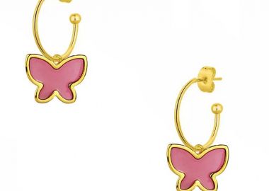 Σκουλαρίκια Κρίκοι Από Ορείχαλκο Επιχρυσωμένο 24Κ Με Πεταλούδα AA48310 - AMOR AMOR - 