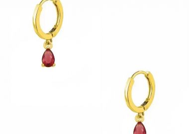 Σκουλαρίκια Κρίκοι Από Ορείχαλκο Επιχρυσωμένο 24Κ Μονόπετρο AA48345 - AMOR AMOR - 