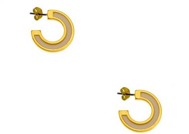 Σκουλαρίκια Κρίκοι Από Ορείχαλκο Επιχρυσωμένο 24Κ Μπεζ PF48569 - AMOR AMOR - 