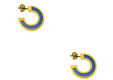 Σκουλαρίκια Κρίκοι Από Ορείχαλκο Επιχρυσωμένο 24Κ Μπλε PF48571 - AMOR AMOR - 