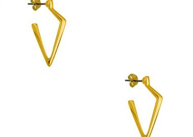 Σκουλαρίκια Κρίκοι Από Ορείχαλκο Επιχρυσωμένο 24Κ Σχήμα V PF48604 - AMOR AMOR - 