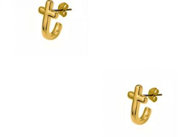 Σκουλαρίκια Κρίκοι Από Ορείχαλκο Επιχρυσωμένο 24Κ Σταυρός PF47673 - AMOR AMOR - 