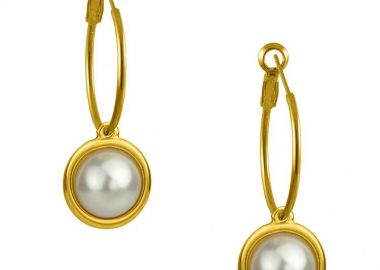 Σκουλαρίκια Κρίκοι Από Ορείχαλκο Επιχρυσωμένο Με Μαργαριτάρι AA45075 - AMOR AMOR - 