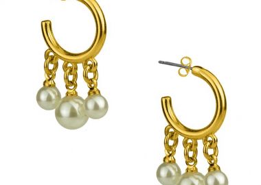 Σκουλαρίκια Κρίκοι Από Ορείχαλκο Επιχρυσωμένο Με Μαργαριτάρια AA45069 - AMOR AMOR - 