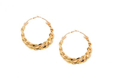 Σκουλαρίκια κρίκοι καρφωτά με εφέ πλακέ αλυσίδας από μέταλλο σε χρυσή απόχρωση -  - 