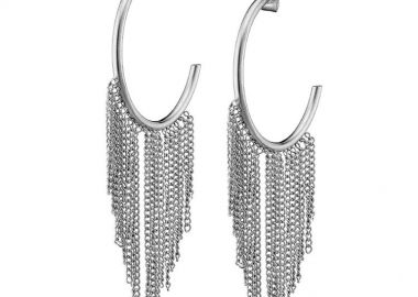 Σκουλαρίκια Κρίκοι Με Αλυσίδες Από Ατσάλι AS47981 - AMOR AMOR - 