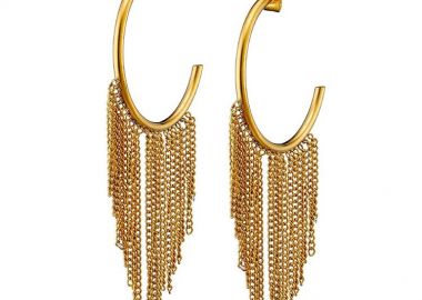 Σκουλαρίκια Κρίκοι Με Αλυσίδες Από Ατσάλι Επιχρυσωμένο 24Κ AS47982 - AMOR AMOR - 