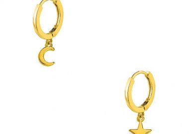 Σκουλαρίκια Κρίκοι Με Αστέρι Και Φεγγάρι Από Ορείχαλκο Επιχρυσωμένο 24K AA48005 - AMOR AMOR - 