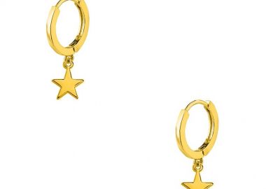 Σκουλαρίκια Κρίκοι Με Αστέρια Από Ορείχαλκο Επιχρυσωμένο 24K AA48017 - AMOR AMOR - 