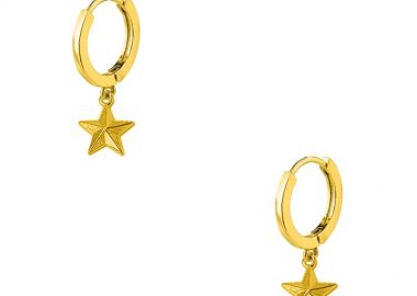 Σκουλαρίκια Κρίκοι Με Αστέρια Από Ορείχαλκο Επιχρυσωμένο 24K AA48031 - AMOR AMOR - 