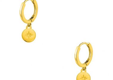 Σκουλαρίκια Κρίκοι Με Αστέρια Από Ορείχαλκο Επιχρυσωμένο 24K AA48037 - AMOR AMOR - 