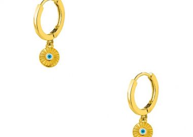 Σκουλαρίκια Κρίκοι Με Ματάκι Επιχρυσωμένο 24K AA48046 - AMOR AMOR - 