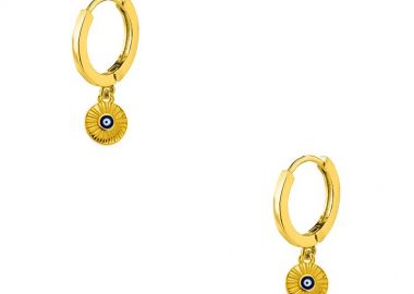 Σκουλαρίκια Κρίκοι Με Ματάκι Επιχρυσωμένο 24K AA48047 - AMOR AMOR - 