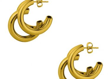 Σκουλαρίκια Κρίκοι Τριπλοί Small Από Ανοξείδωτο Ατσάλι Επιχρυσωμένο MI48358 - AMOR AMOR - 