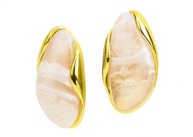 Σκουλαρίκια Marble Almonds Μπεζ Από Ατσάλι Επιχρυσωμένο MI43438 - AMOR AMOR - 