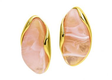 Σκουλαρίκια Marble Almonds Ροζ Από Ατσάλι Επιχρυσωμένο MI43440 - AMOR AMOR - 