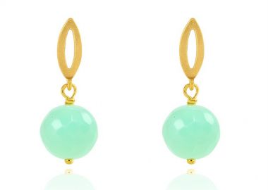 Σκουλαρίκια με Πράσινη aqua prasse πέτρα από Επιχρυσωμένο Ασήμι 925 -  - 