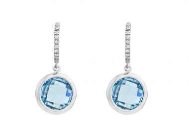 Σκουλαρίκια με Ζιργκόν και Μπλέ Τοπάζι Λευκόχρυσος Κ14 - 16048BT -  - 