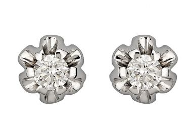 Σκουλαρίκια Μονόπετρα με Διαμάντια Λευκόχρυσος Κ18 - 06389 -  - 