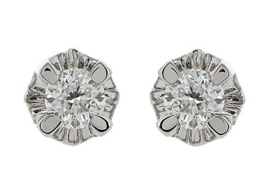 Σκουλαρίκια Μονόπετρα με Διαμάντια Λευκόχρυσος Κ18 - 06390 -  - 