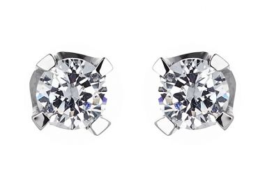 Σκουλαρίκια Μονόπετρα με Διαμάντια Λευκόχρυσος Κ18 - 063934E -  - 