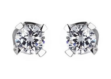 Σκουλαρίκια Μονόπετρα με Διαμάντια Λευκόχρυσος Κ18 - 063938E -  - 