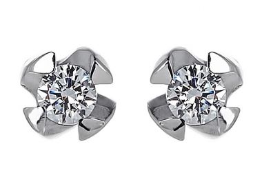 Σκουλαρίκια Μονόπετρα με Διαμάντια Λευκόχρυσος Κ18 - 11013 -  - 