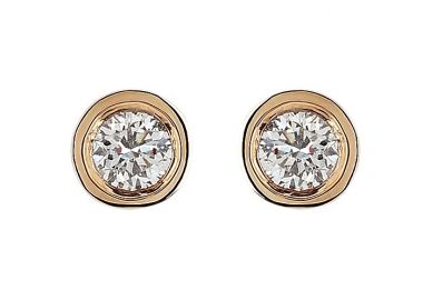 Σκουλαρίκια Μονόπετρα με Διαμάντια Ροζ Χρυσός Κ18 - 10000 -  - 