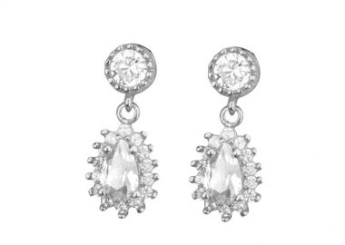 Σκουλαρίκια νυφικά ροζέτες από ασήμι με πέτρες ζιργκόν σε χρώμα λευκό -  - 