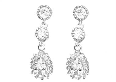 Σκουλαρίκια νυφικά ροζέτες από ασήμι με πέτρες ζιργκόν σε χρώμα λευκό -  - 