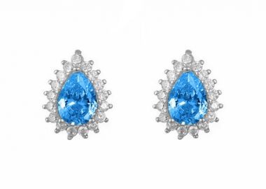 Σκουλαρίκια Ροζέτα Από Ασήμι 925 Δάκρυ Με Ζιργκόν Blue Topaz SS47786 - AMOR AMOR - 