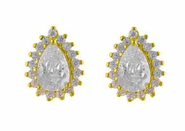 Σκουλαρίκια Ροζέτα Από Ασήμι 925 Επιχρυσωμένο Δάκρυ SS47258 - AMOR AMOR - 