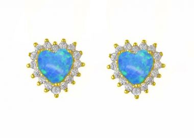 Σκουλαρίκια Ροζέτα Από Ασήμι 925 Επιχρυσωμένο Καρδιά Με Μπλε Οπάλι SS47799 - AMOR AMOR - 