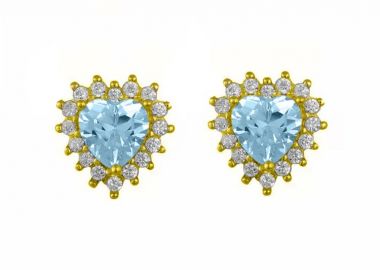 Σκουλαρίκια Ροζέτα Από Ασήμι 925 Επιχρυσωμένο Καρδιά Με Ζιργκόν Aqua SS47791 - AMOR AMOR - 