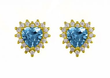 Σκουλαρίκια Ροζέτα Από Ασήμι 925 Επιχρυσωμένο Καρδιά Με Ζιργκόν Blue Topaz SS47783 - AMOR AMOR - 