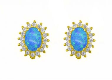 Σκουλαρίκια Ροζέτα Από Ασήμι 925 Επιχρυσωμένο Οβάλ Με Μπλε Οπάλι SS47797 - AMOR AMOR - 